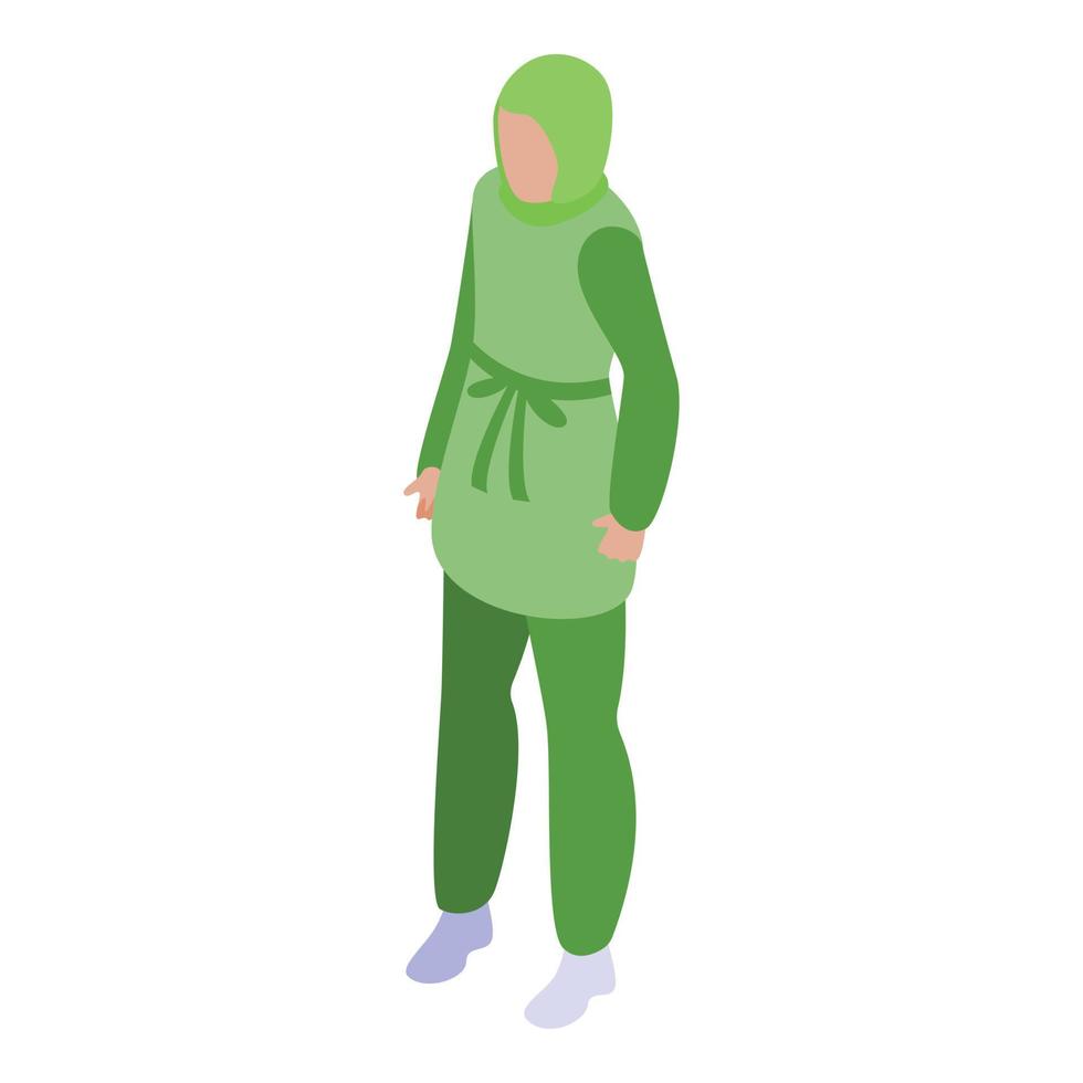 Green muslim fashion icon isometric vector. Arab girl vector
