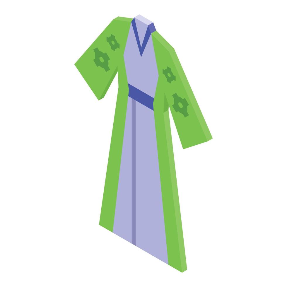 verde Moda kimono icono isométrica vector. japonés mujer vector