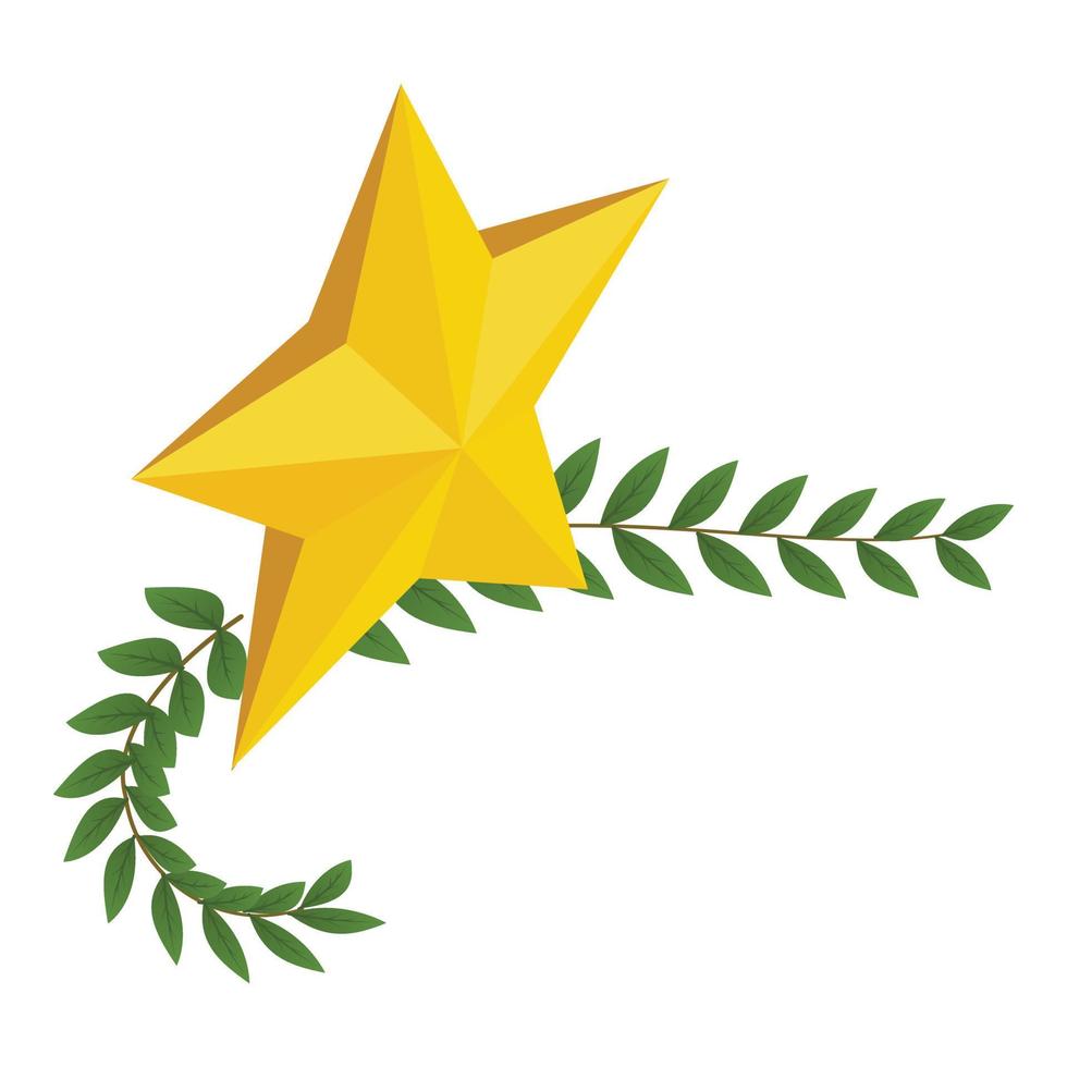 Star award icon isometric vector. Golden five pointed star and green branch icon vector