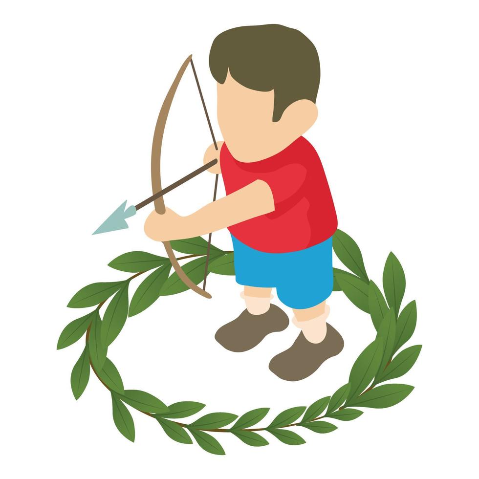 Archer icon isometric vector. Male athlete archer with bow inside winner wreath vector