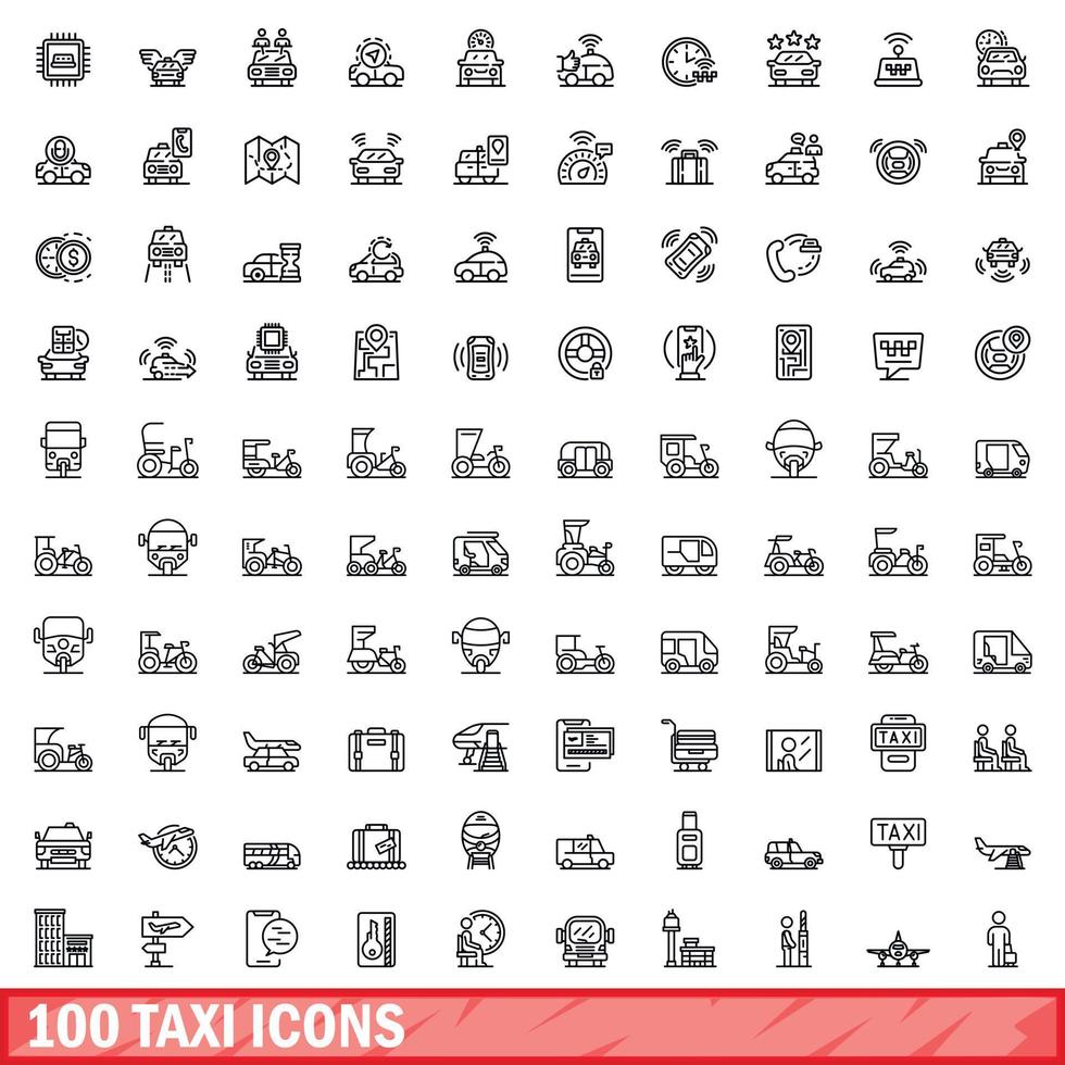 100 taxi icons set, outline style vector