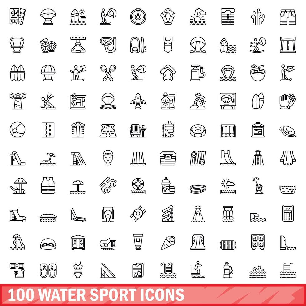 100 agua deporte íconos colocar, contorno estilo vector