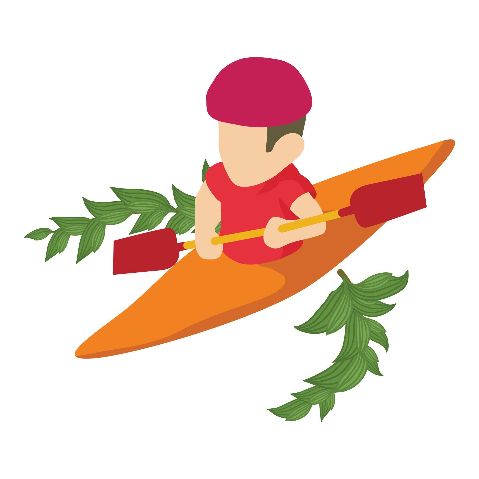 Canoeing icon isometric vector. Male athlete with paddle doing rowing
