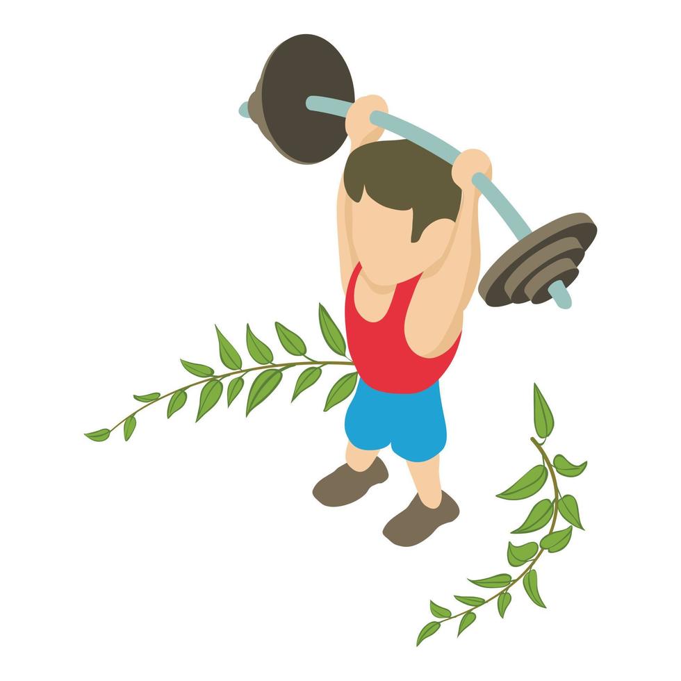 Weightlifter icon isometric vector. Male weightlifter lifting barbell over head vector