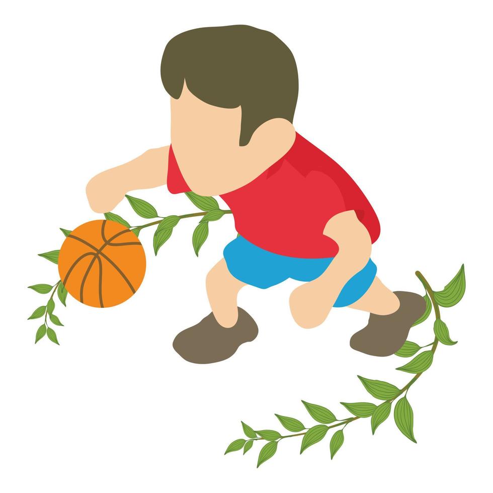 baloncesto jugador icono isométrica vector. hombre baloncesto jugador con pelota en juego vector