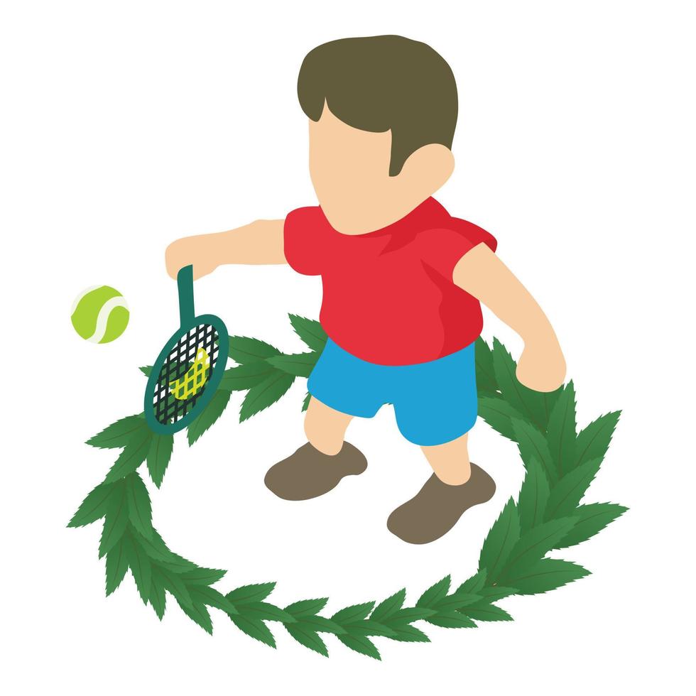 Tennis player icon isometric vector. Man athlete with racket and winner wreath vector