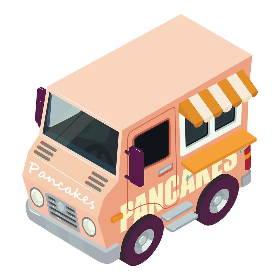 Pancake icon isometric vector. Retro pink vehicle selling pancake in street icon vector
