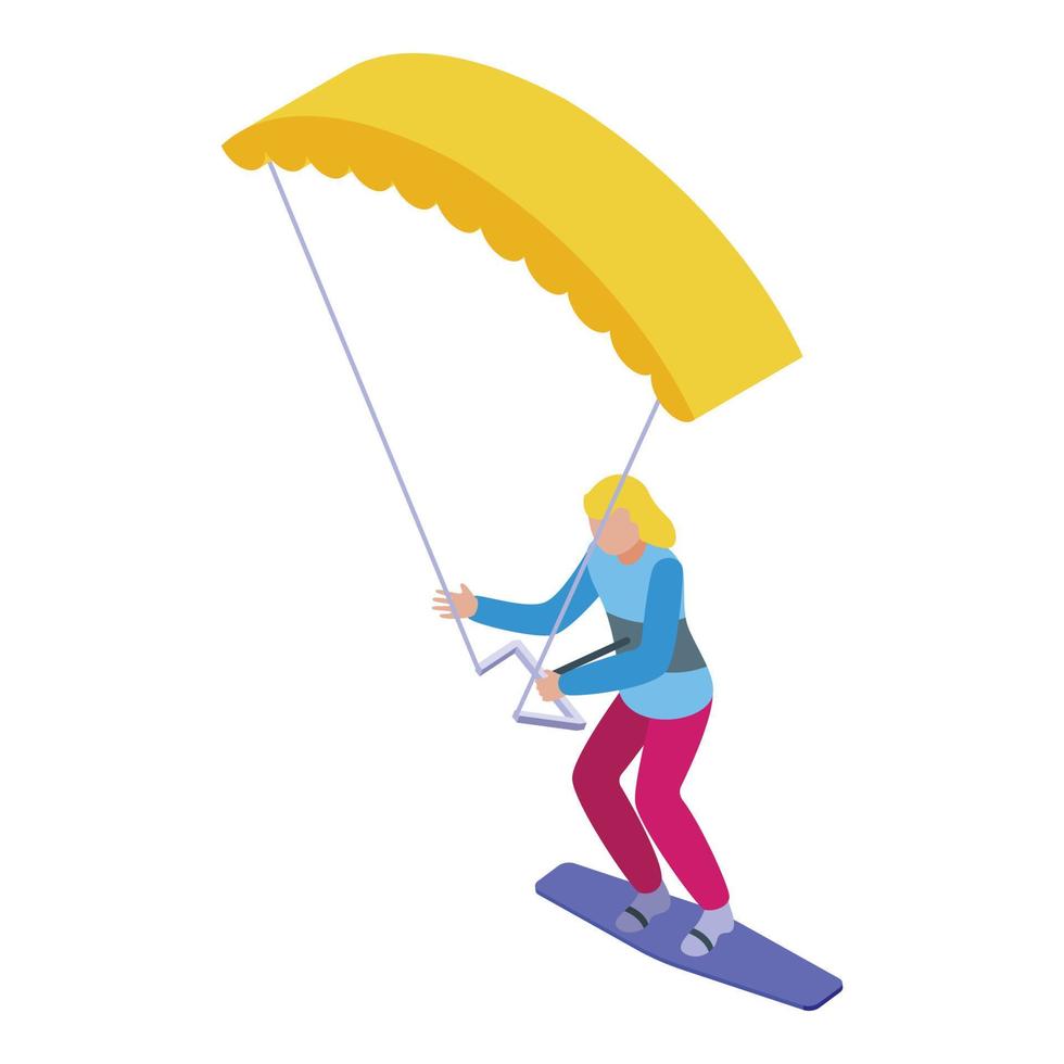 Girl kitesurfing icon isometric vector. Wind surf vector