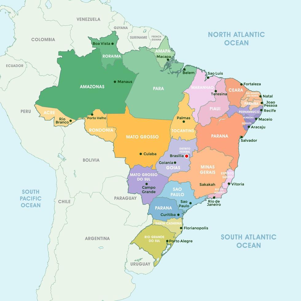 Brazil Detailed Country Map Template vector