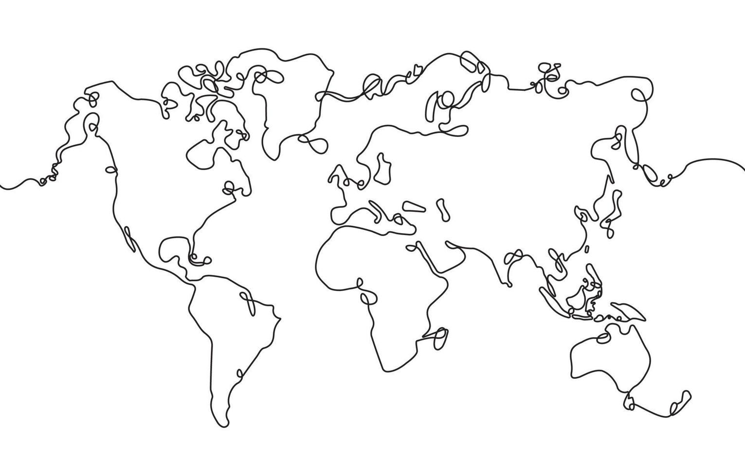 World Map One Line Stroke vector
