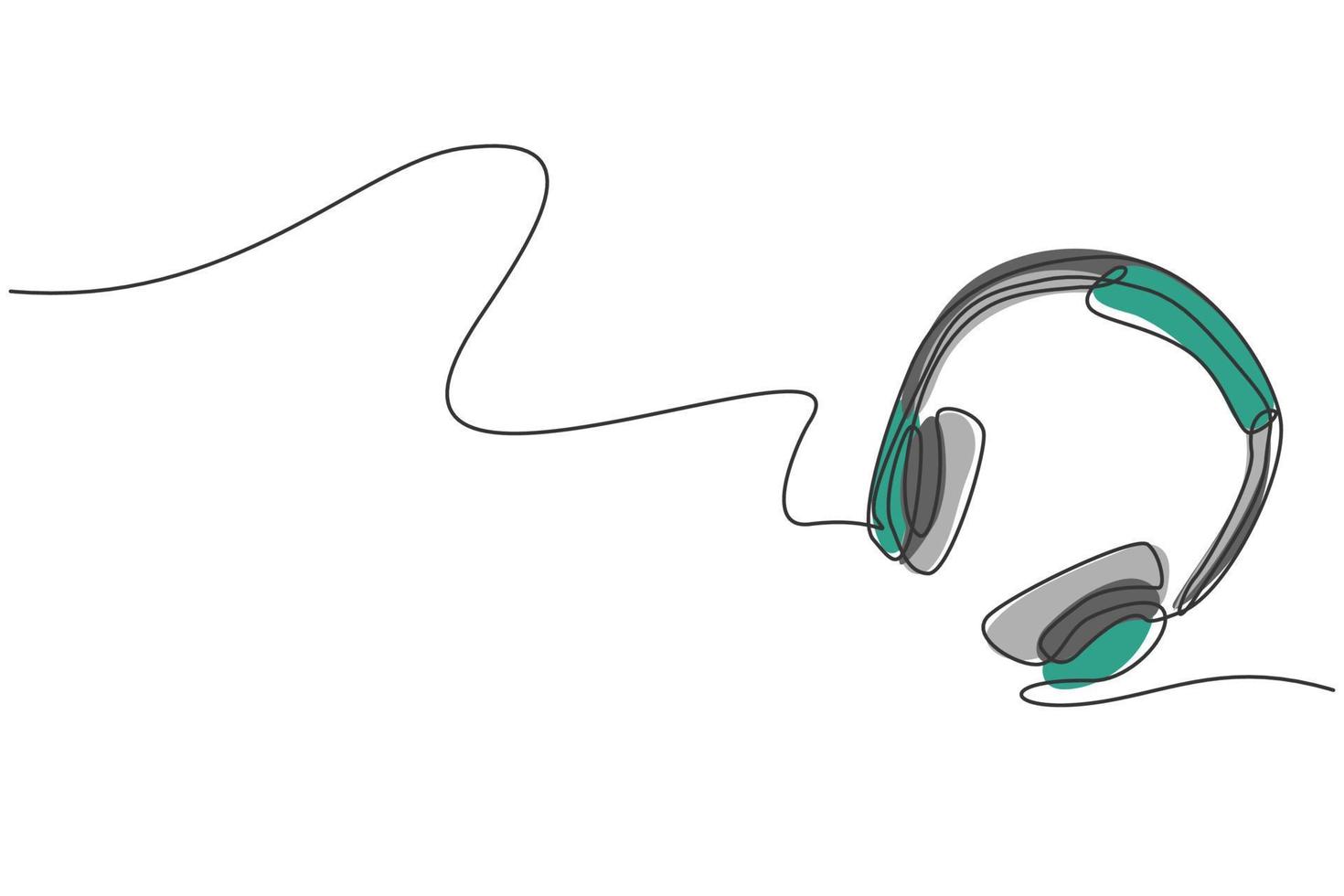 Single continuous line drawing of headphone from top view. Music recording equipment tools concept. Modern one line draw design graphic vector illustration