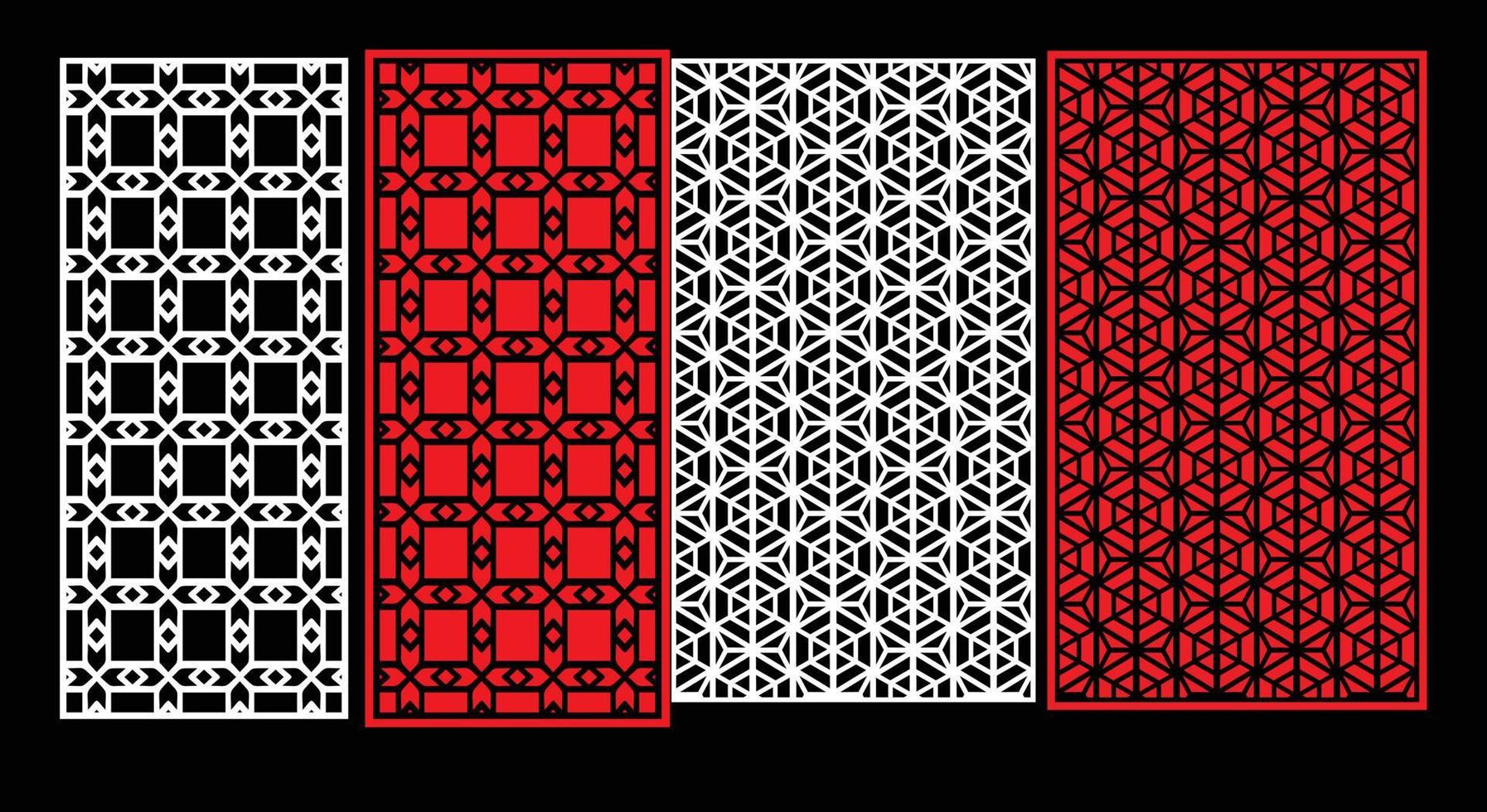 Decorative wall panels set Jali design for graphic and plywood,partition, foam, acrylic and CNC machine cutting. vector