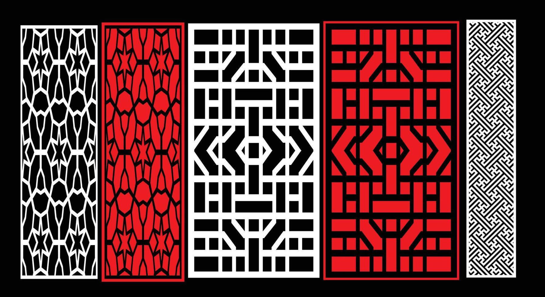 Decorative wall panels set Jali design for graphic and plywood,partition, foam, acrylic and CNC machine cutting. vector