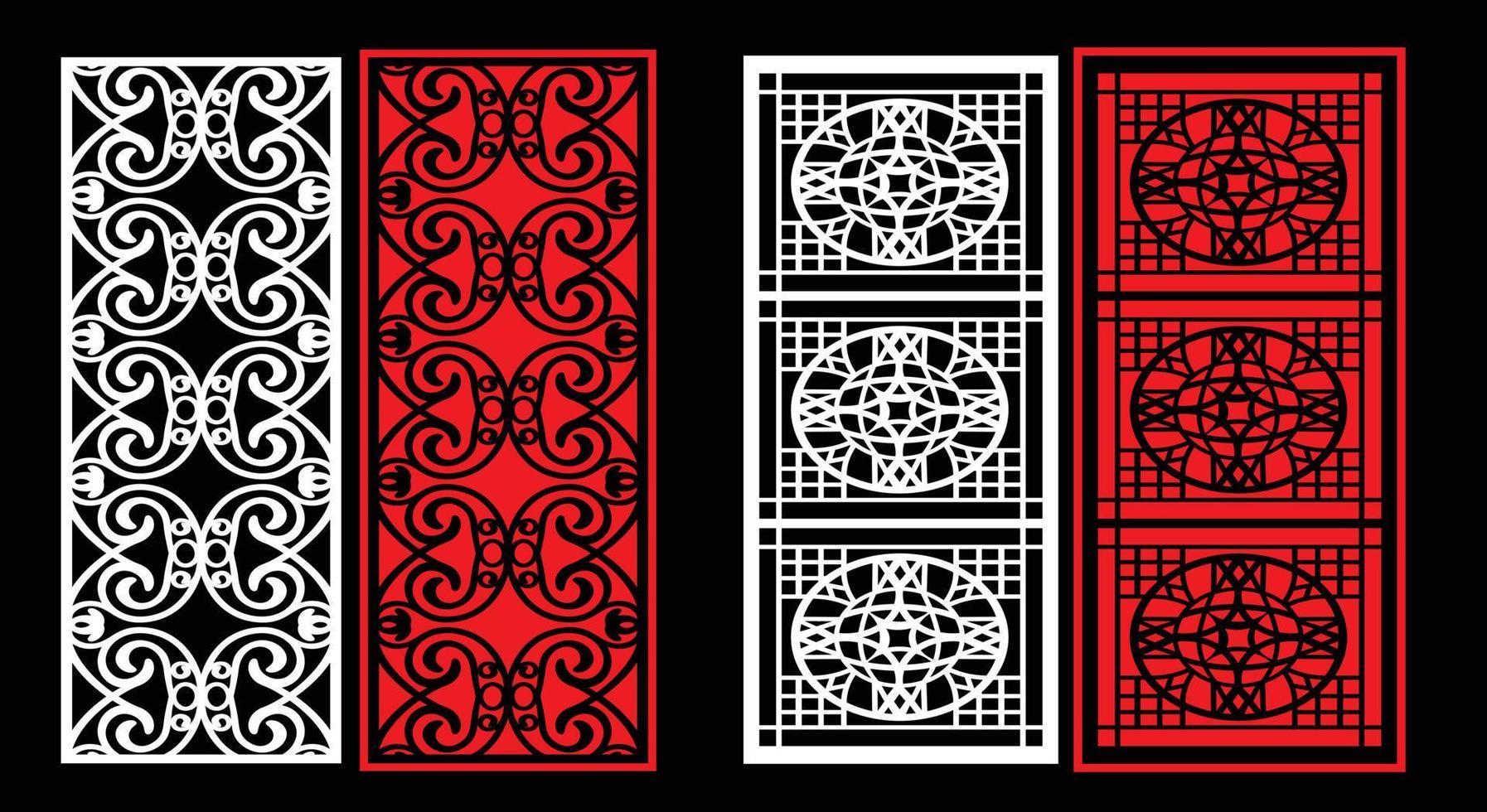 Decorative wall panels set Jali design for graphic and plywood,partition, foam, acrylic and CNC machine cutting. vector