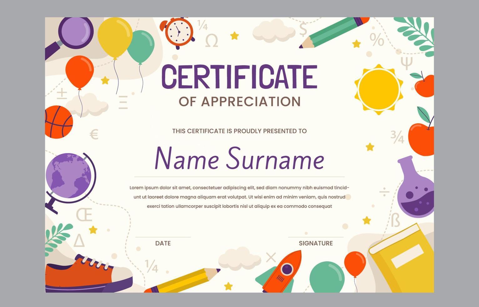 Fun Children Certificate Concept vector