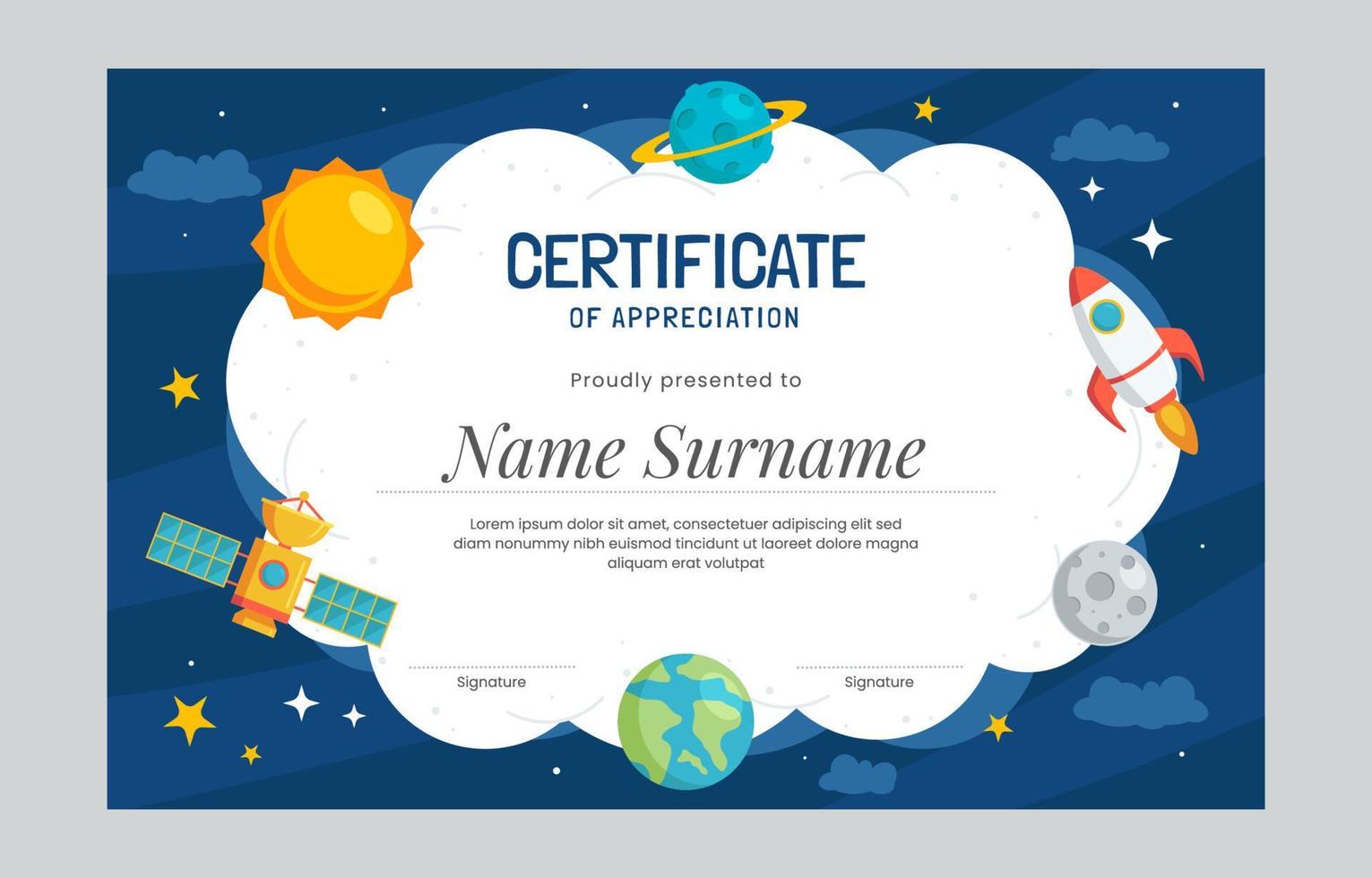 Outer Space Themed Fun Children Certificate Concept vector