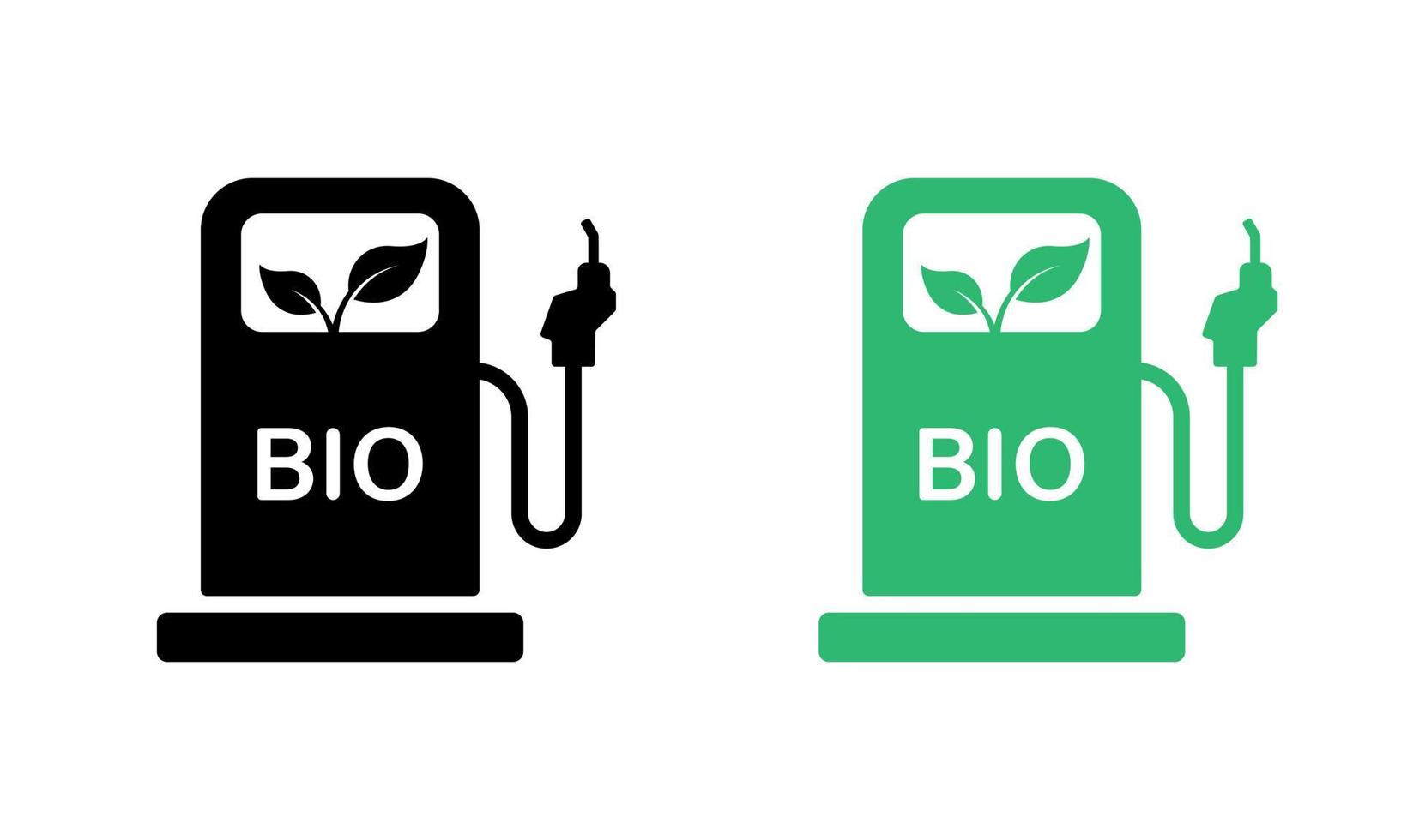bio silueta icono colocar. ambiental natural biocombustible alternativa gas. ecología diesel petróleo estación glifo pictograma. orgánico verde energía en gasolina bomba icono. aislado vector ilustración.