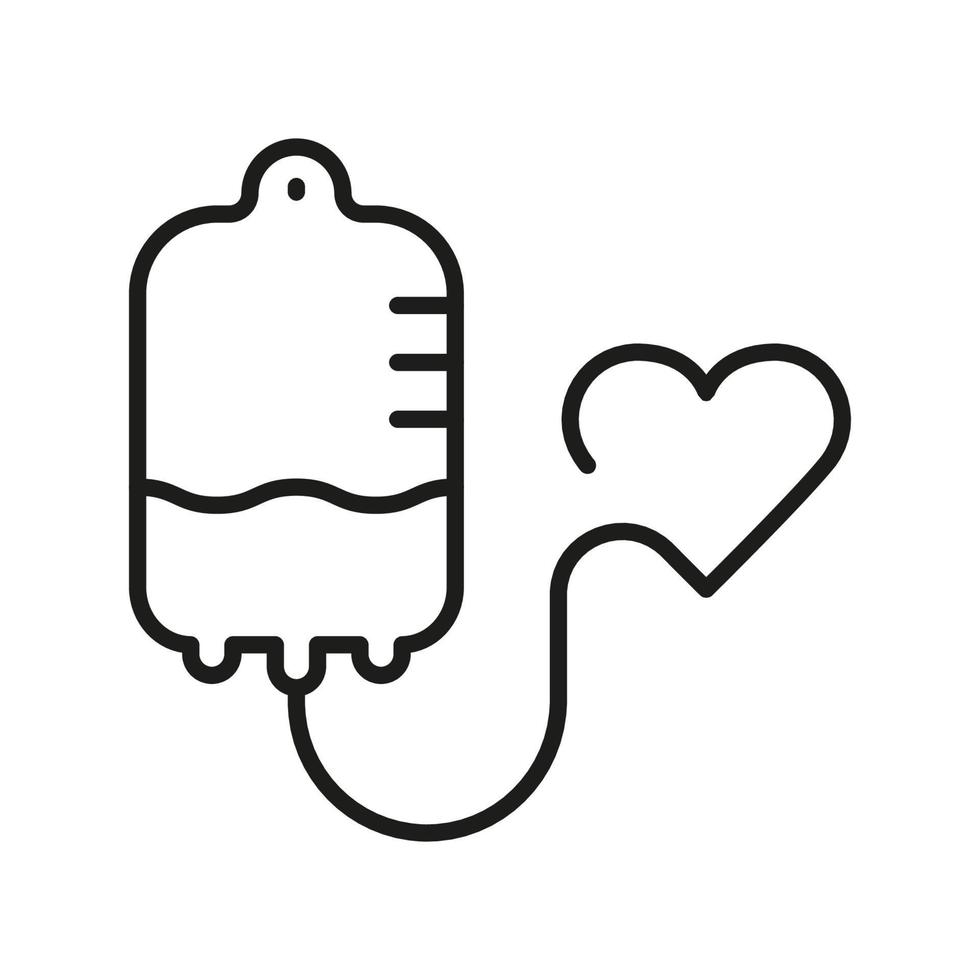 Blood Transfusion Line Icon. Medical Iv Drip Linear Pictogram. Intravenous Bag for Plasma Donation Outline Icon. Emergency Medicine Symbol. Editable Stroke. Isolated Vector Illustration.