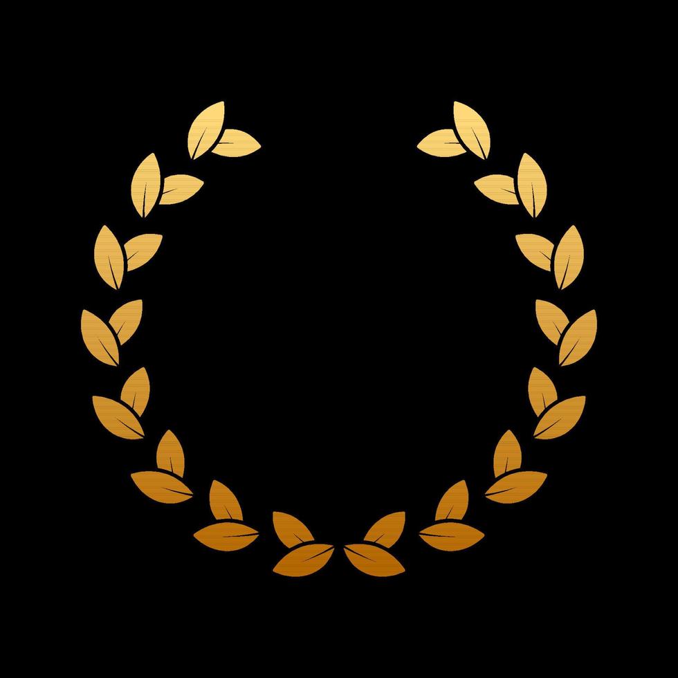 Gold Round Chaplet Reward for Winner Silhouette Icon on Black Background. Golden Laurel Wreath Award. Victory Symbol. Leader Trophy in Olive Leaves Branch Shape. Isolated Vector Illustration.