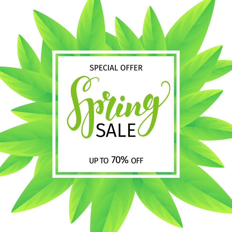 Spring sale banner. Calligraphic Lettering on floral background. Vector illustration.