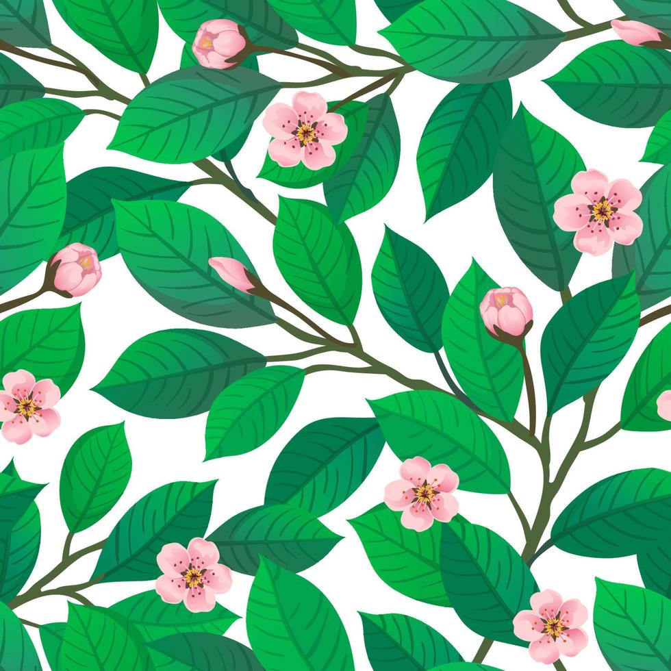 floral sin costura modelo. Cereza florecer. vector ilustración de hojas y flores primavera antecedentes.