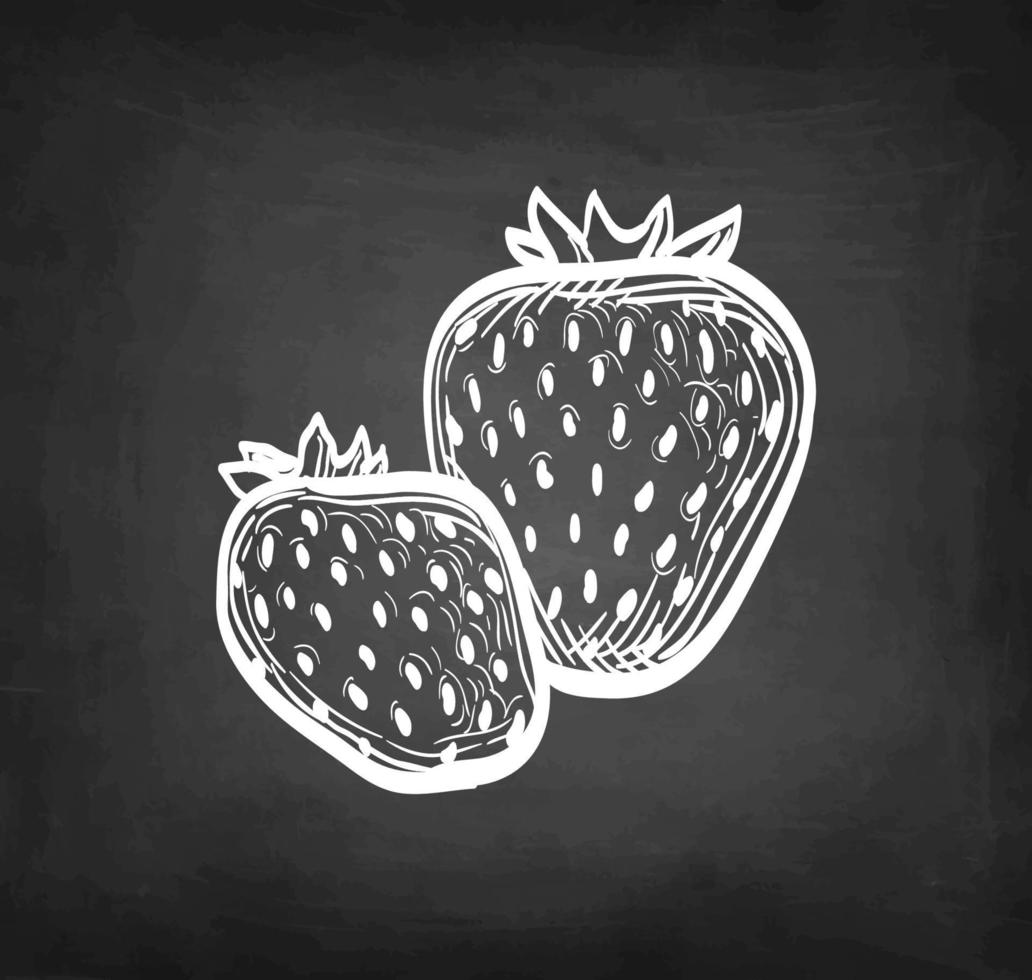 Strawberries. Chalk sketch on blackboard background. Hand drawn vector illustration. Retro style.