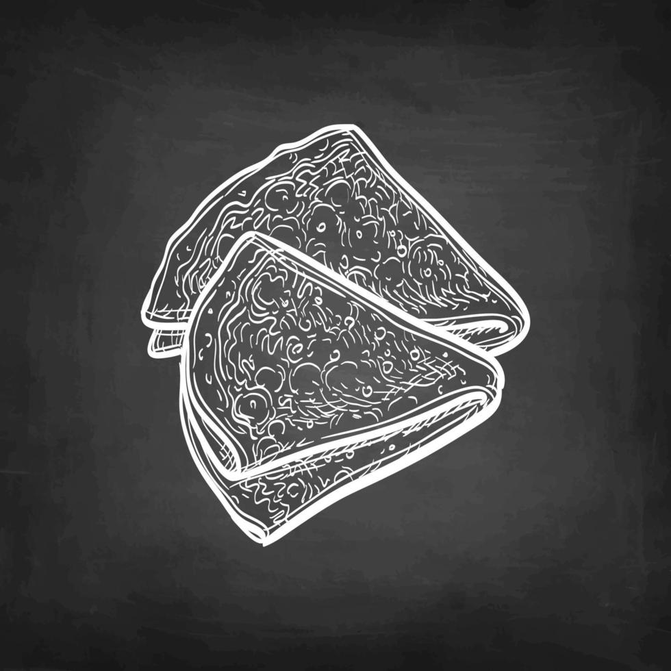 Folded French crepes or Russian blinis. Chalk sketch on blackboard background. Hand drawn vector illustration. Retro style.