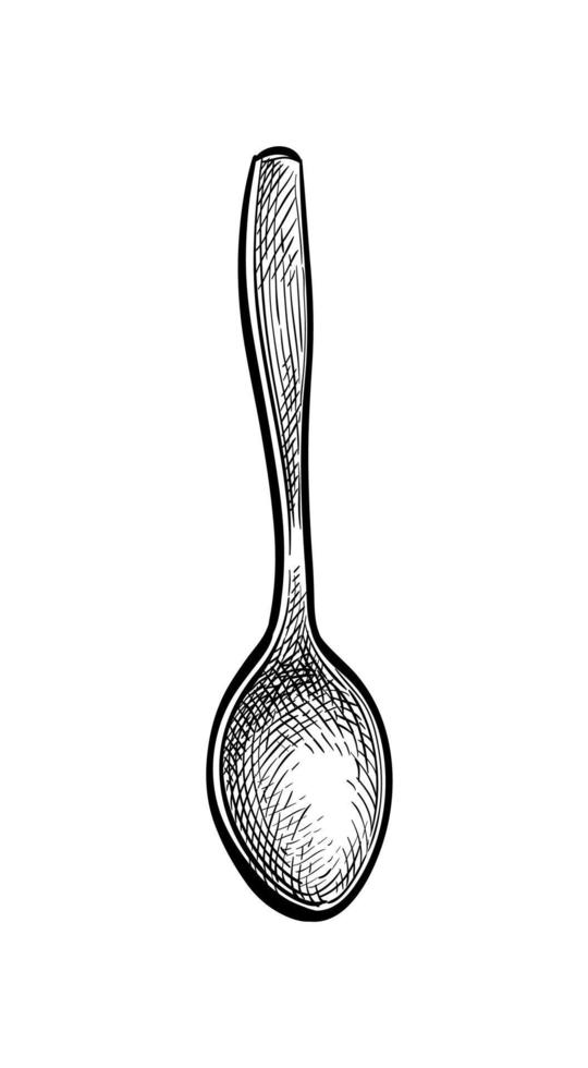 Spoon. Ink sketch isolated on white background. Hand drawn vector illustration. Retro style.