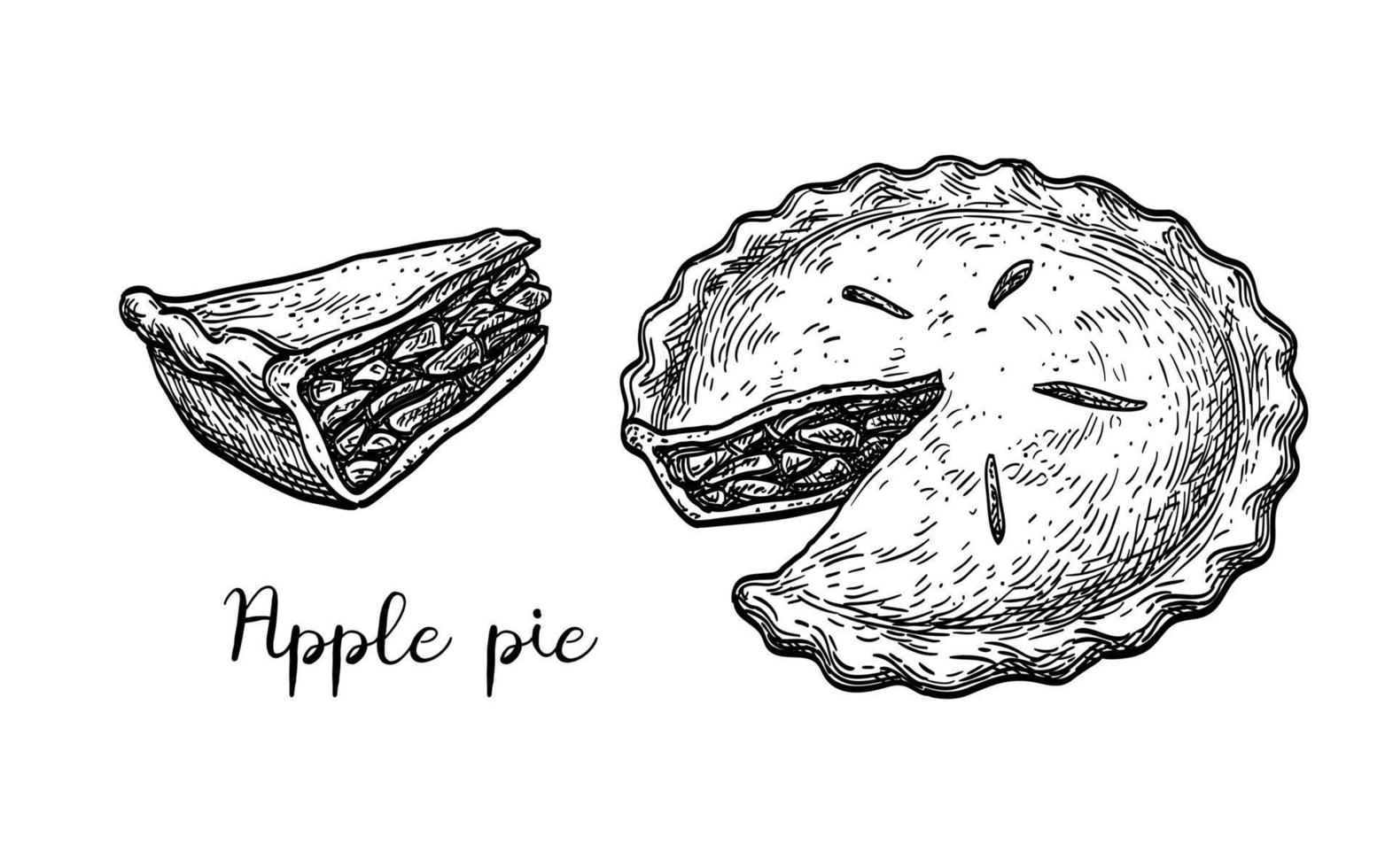 Apple pie. Ink sketch isolated on white background. Hand drawn vector illustration. Retro style.