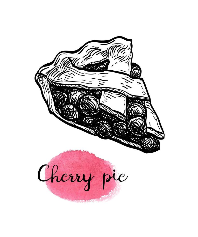 Cherry pie. Ink sketch isolated on white background. Hand drawn vector illustration. Retro style.