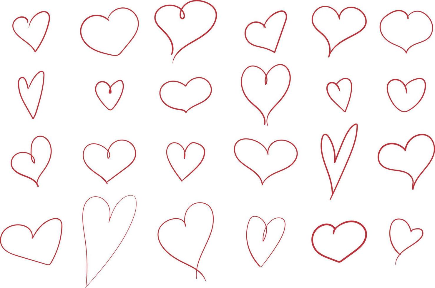 Hand drawn heart collection. Doodle simple hearts in different shapes. Love theme vector