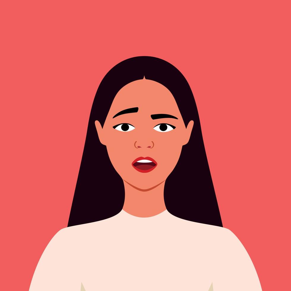 Yong woman confused. Human emotions. Confusion. Female. Flat style vector