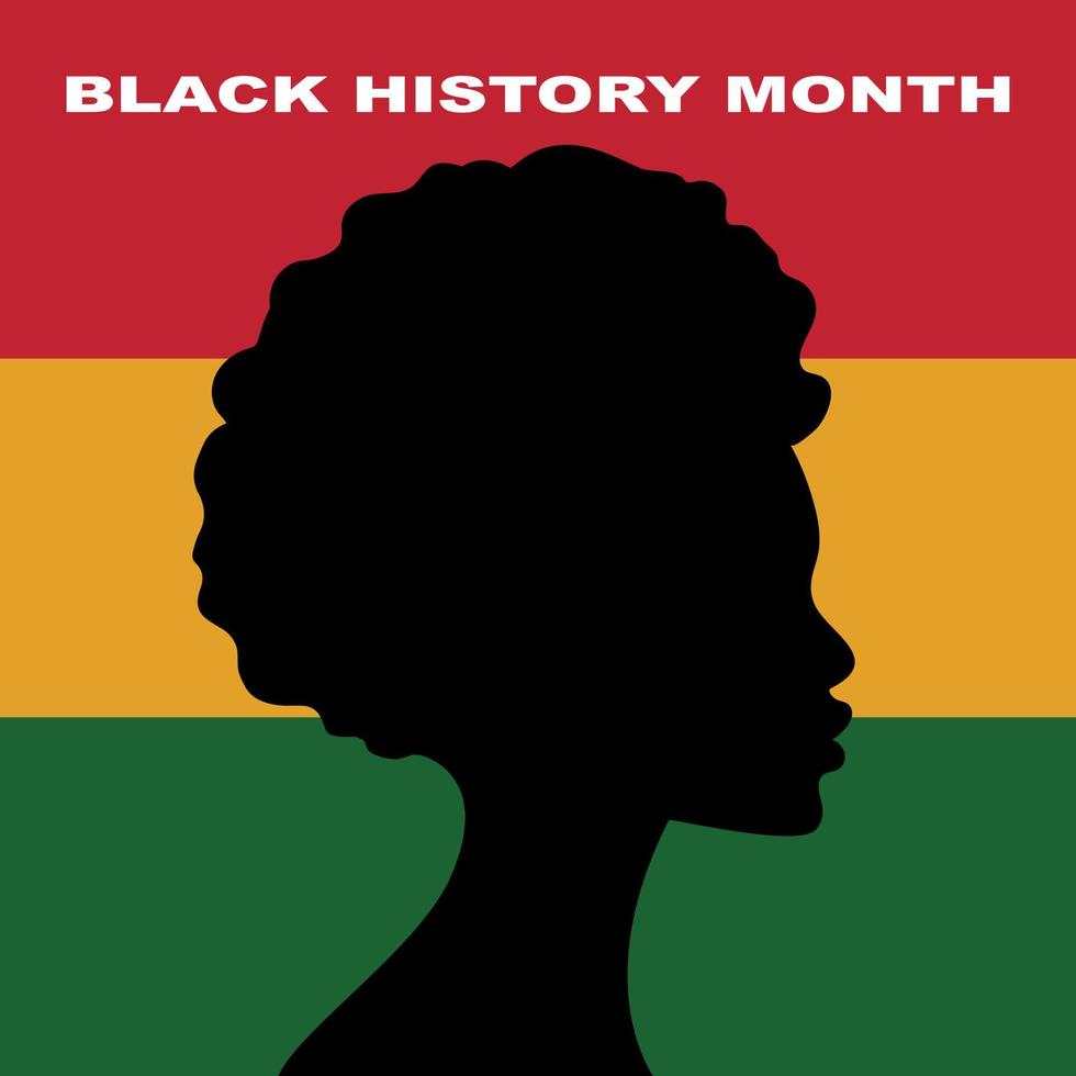 Black history month. Woman silhouette on green, yellow and red colors flag. African American History. Celebrated annual. vector