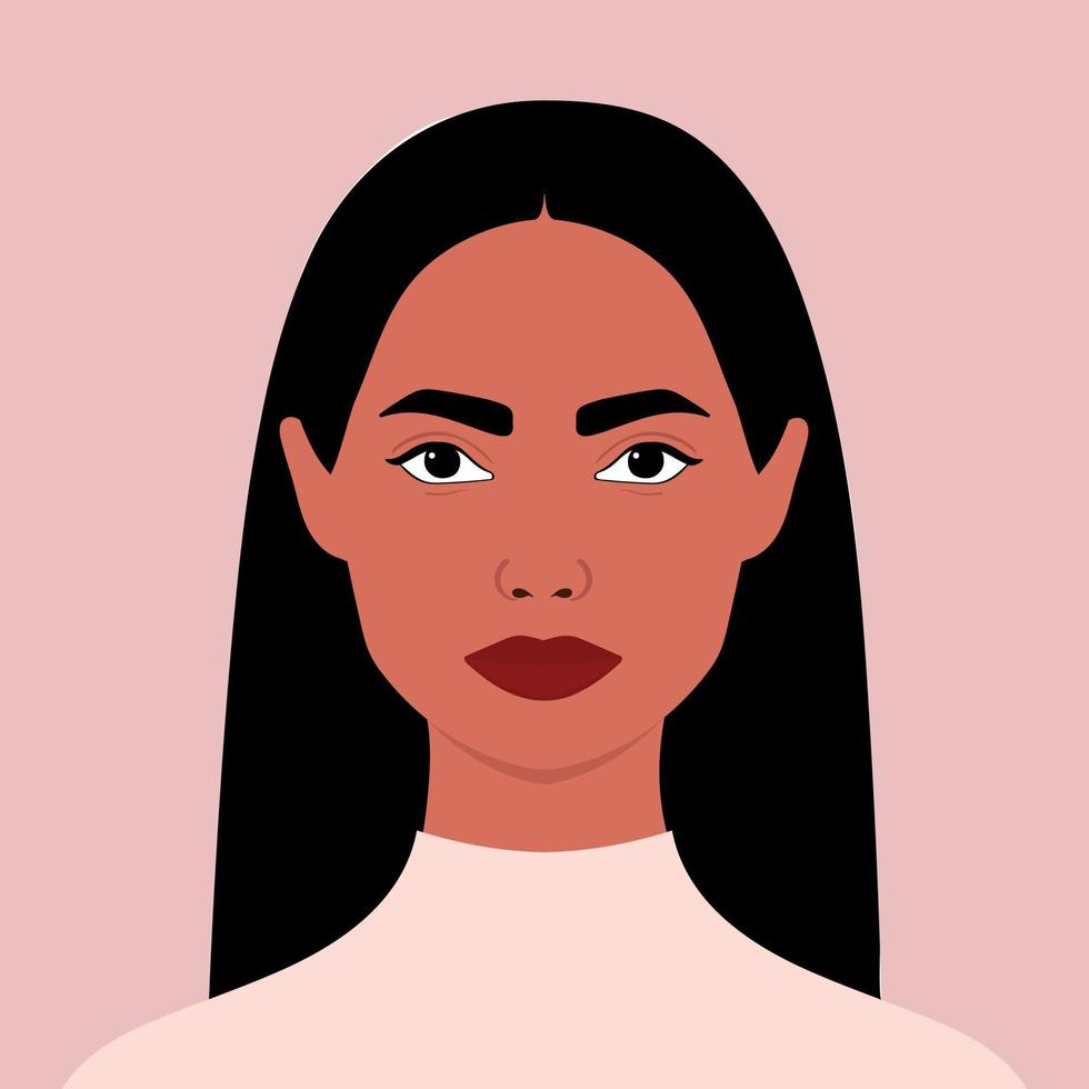 Portrait of a beautiful Latin American woman. Full face portrait in flat style. Avatar. Female. Diversity vector