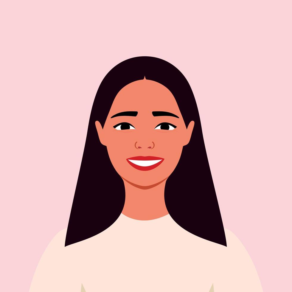 Young woman is smiling. Human emotions. Happiness. Joy. Female. Flat style vector