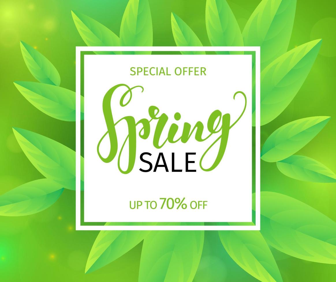 Spring sale banner. Calligraphic Lettering on floral background. Vector illustration.