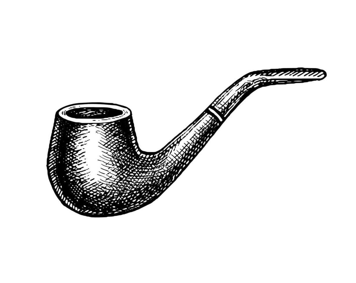 Smoking pipe. Ink sketch isolated on white background. Hand drawn vector illustration. Retro style stroke drawing.