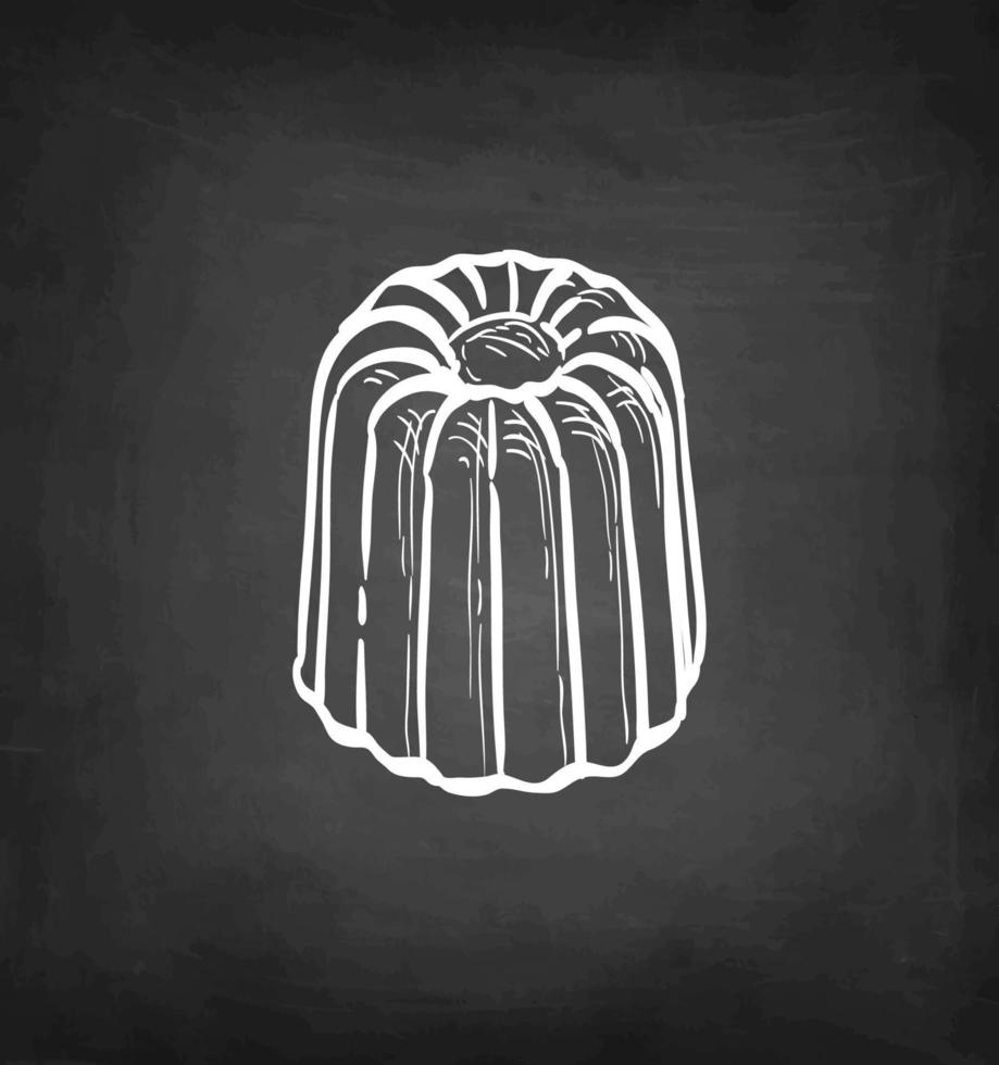 Canele. French pastry. Chalk sketch on blackboard background. Hand drawn vector illustration. Retro style.