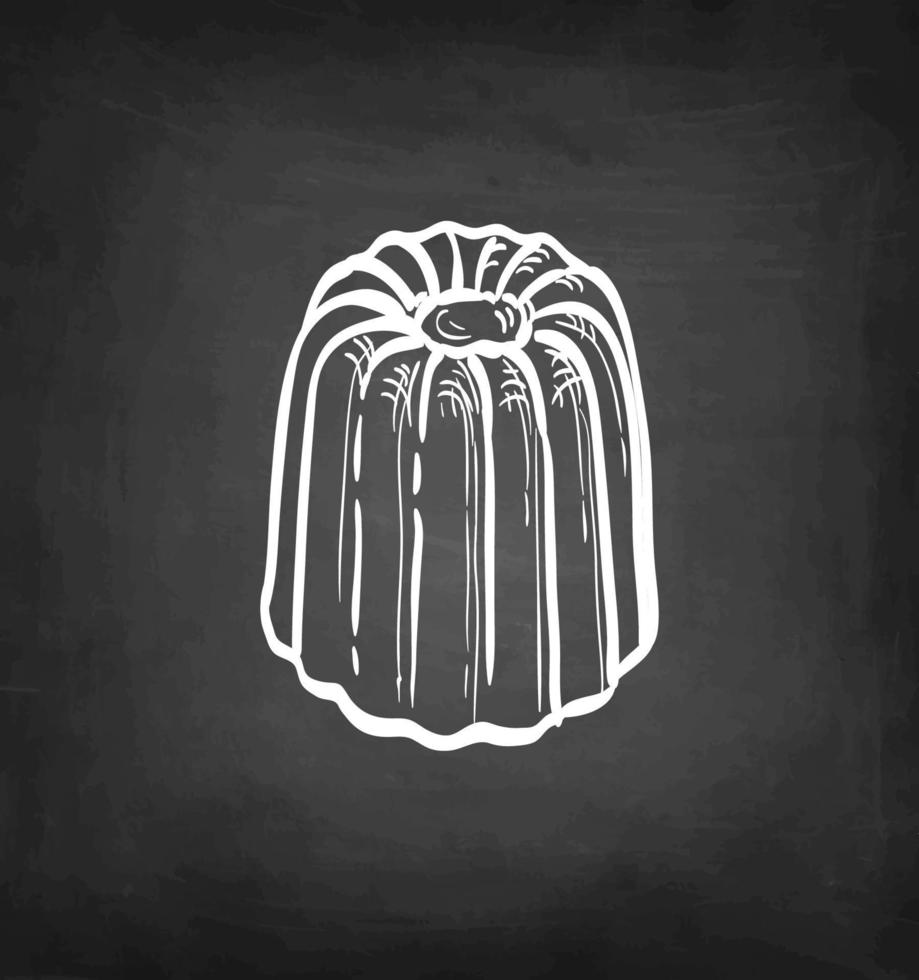 Canele. French pastry. Chalk sketch on blackboard background. Hand drawn vector illustration. Retro style.