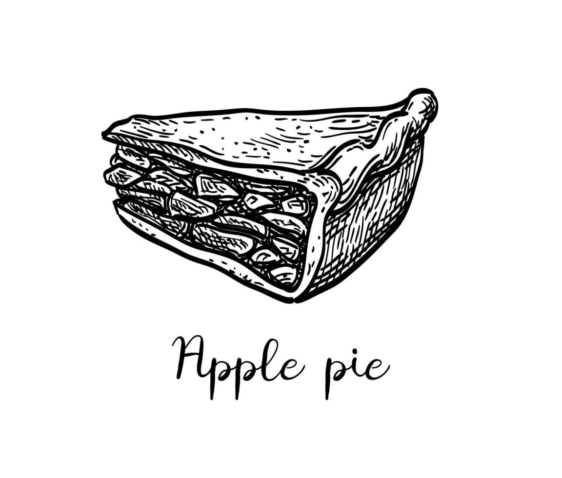 Apple pie. Ink sketch isolated on white background. Hand drawn vector illustration. Retro style.