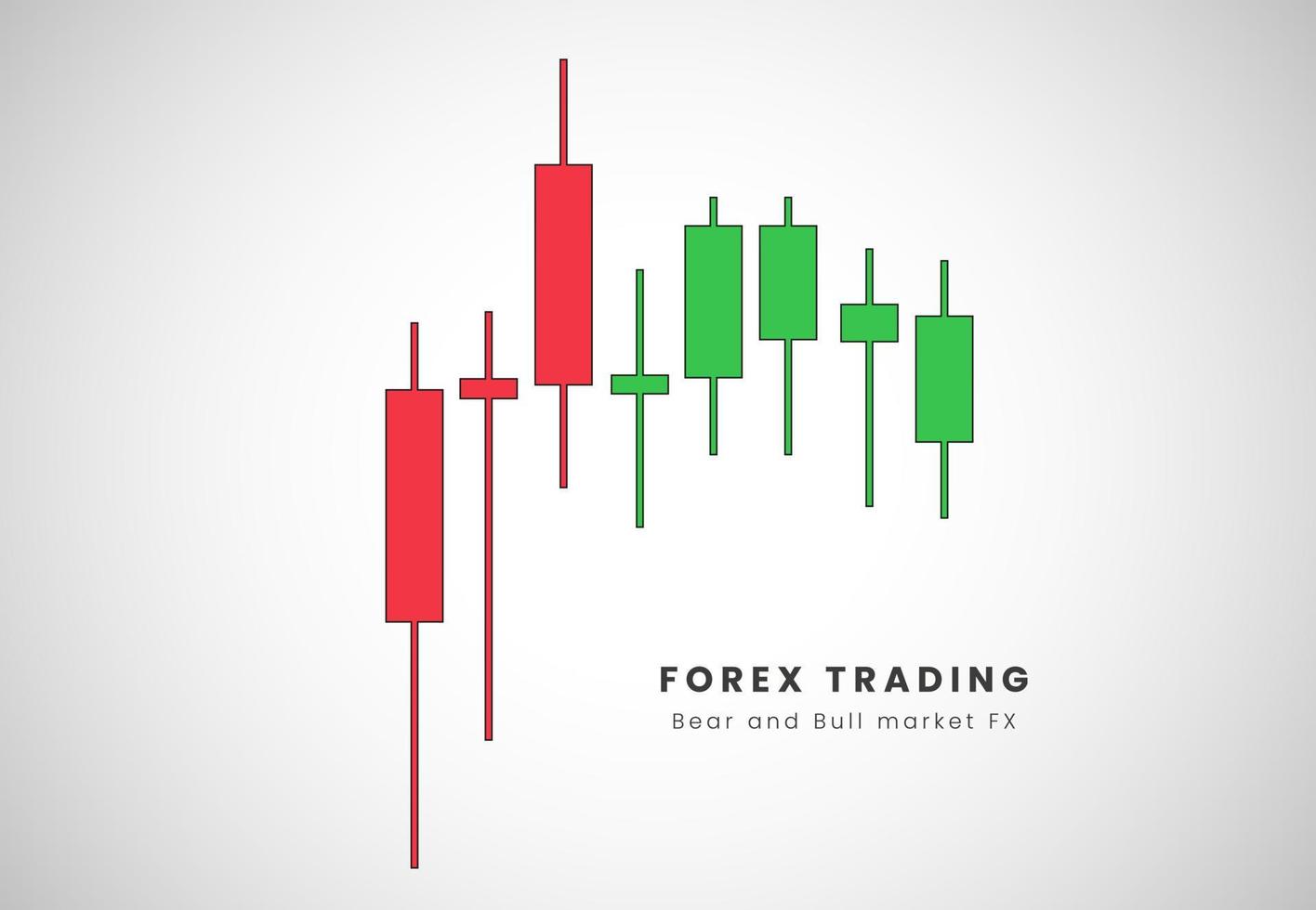 Forex price action candles for red and green, Forex Trading charts in Signals vector illustration. Buy and sell indicators for forex trade on the candlestick chart graphic design.