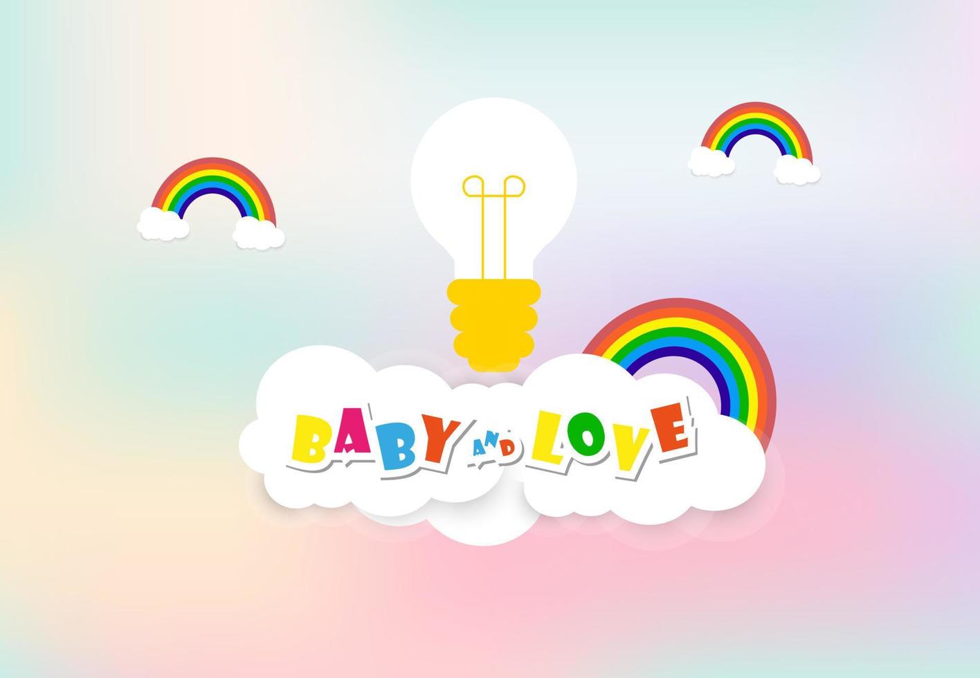 Three rainbow and Light of idea with soft white Clouds, with space for text, kids and family love concept banner design vector