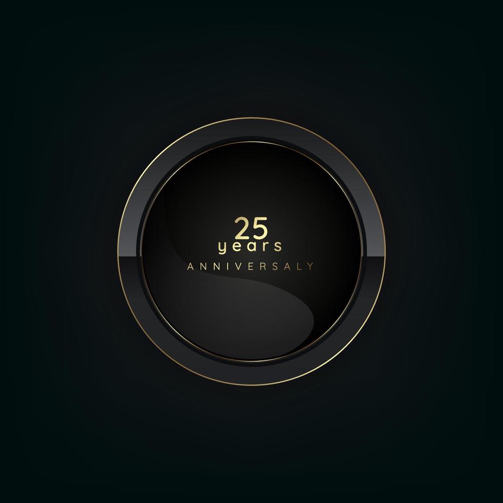 25 Years anniversary golden banners design, vector luxury cicle shape banner on dark background, premium celebration element with geometric shape black, vector illustration
