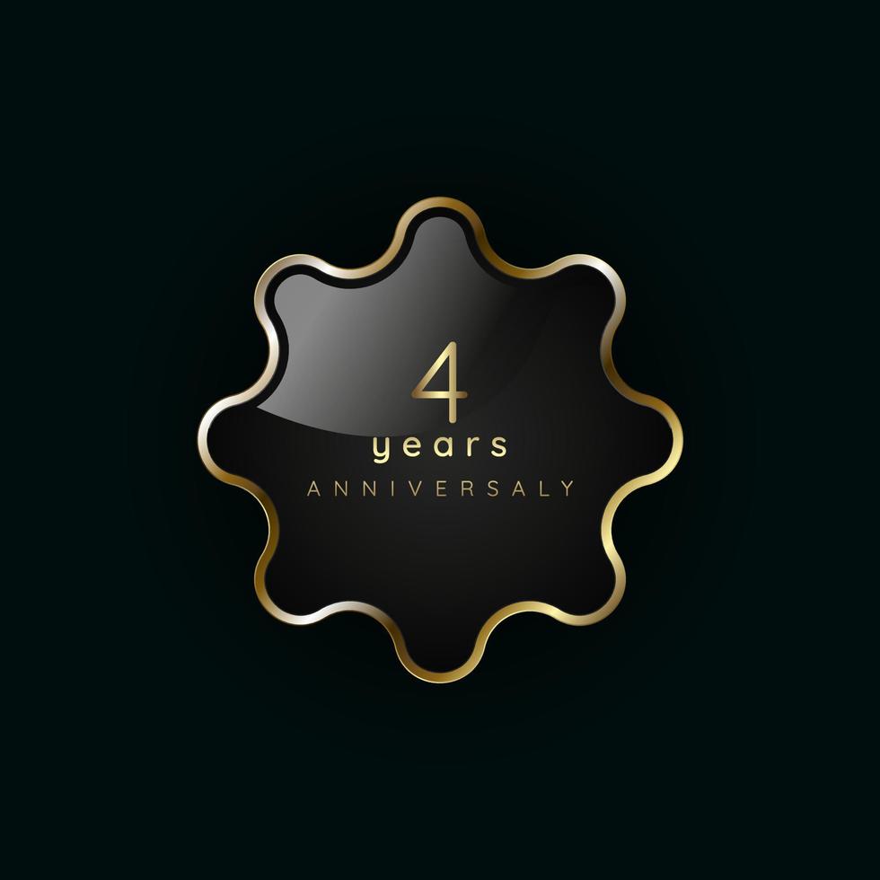 4 4 años aniversario lujo oro elemento, botón, símbolo, dorado botón y prima bandera en oscuro antecedentes vector