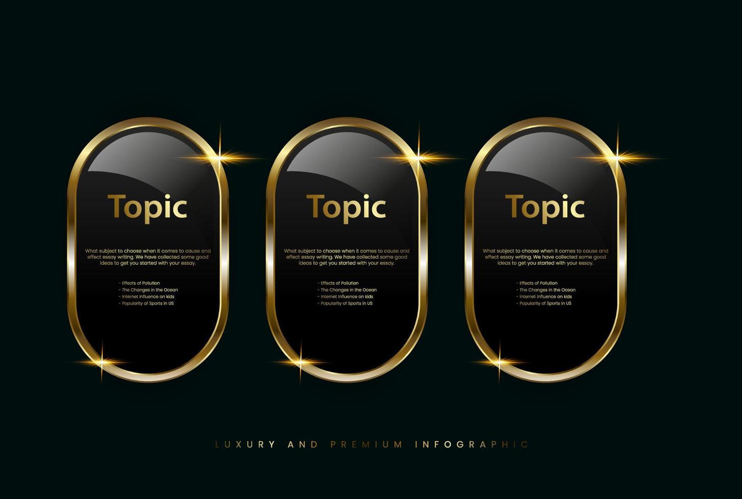 Set of three luxury buttons of user interface design and golden banner ...