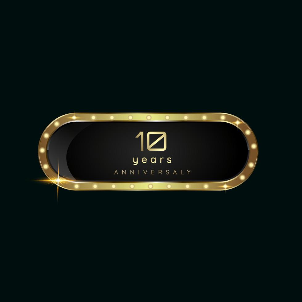 10 years celebration Golden buttons and premium banner on dark background use for as luxury button concept design vector