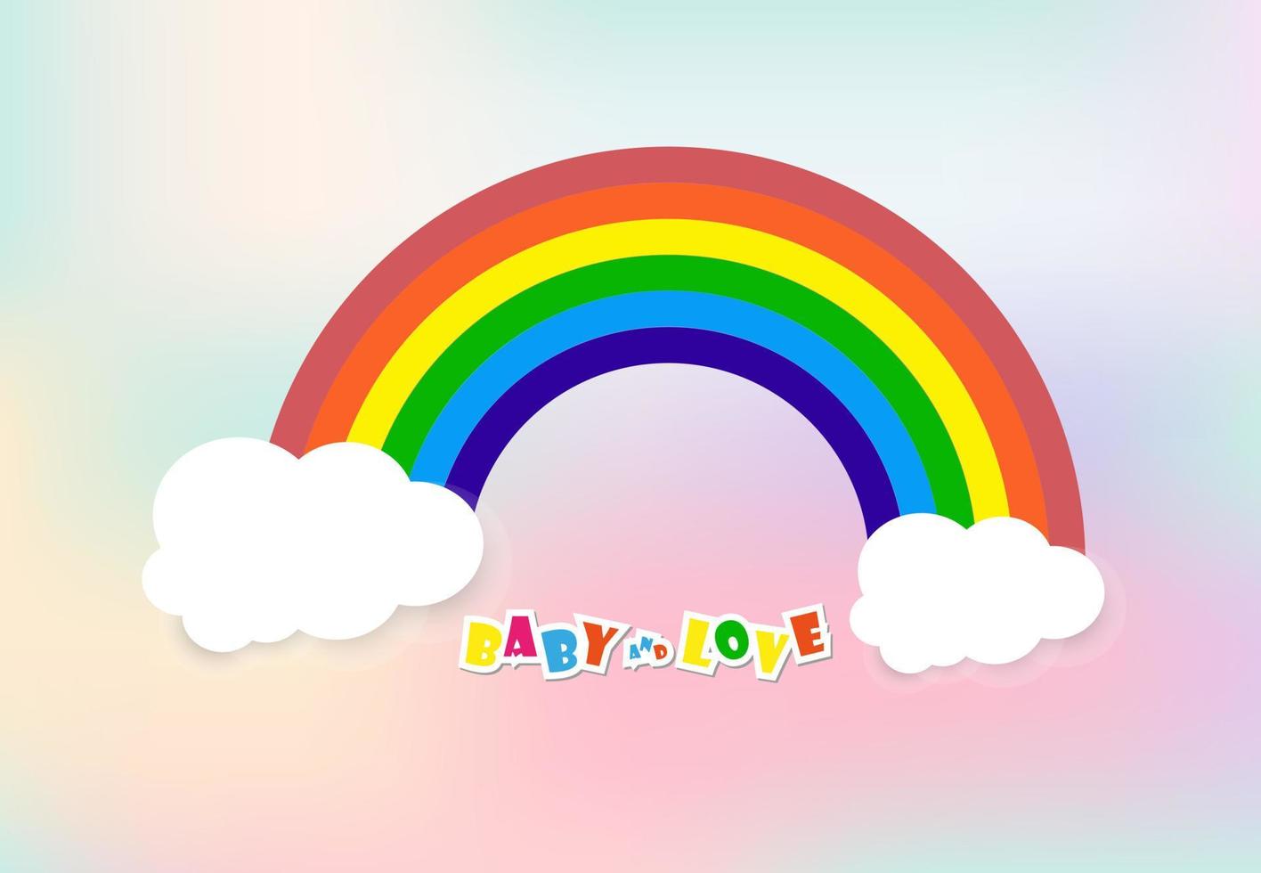 vistoso arco iris con dos blanco nubes, con espacio para texto, niños y familia amor concepto bandera diseño, vector ilustración