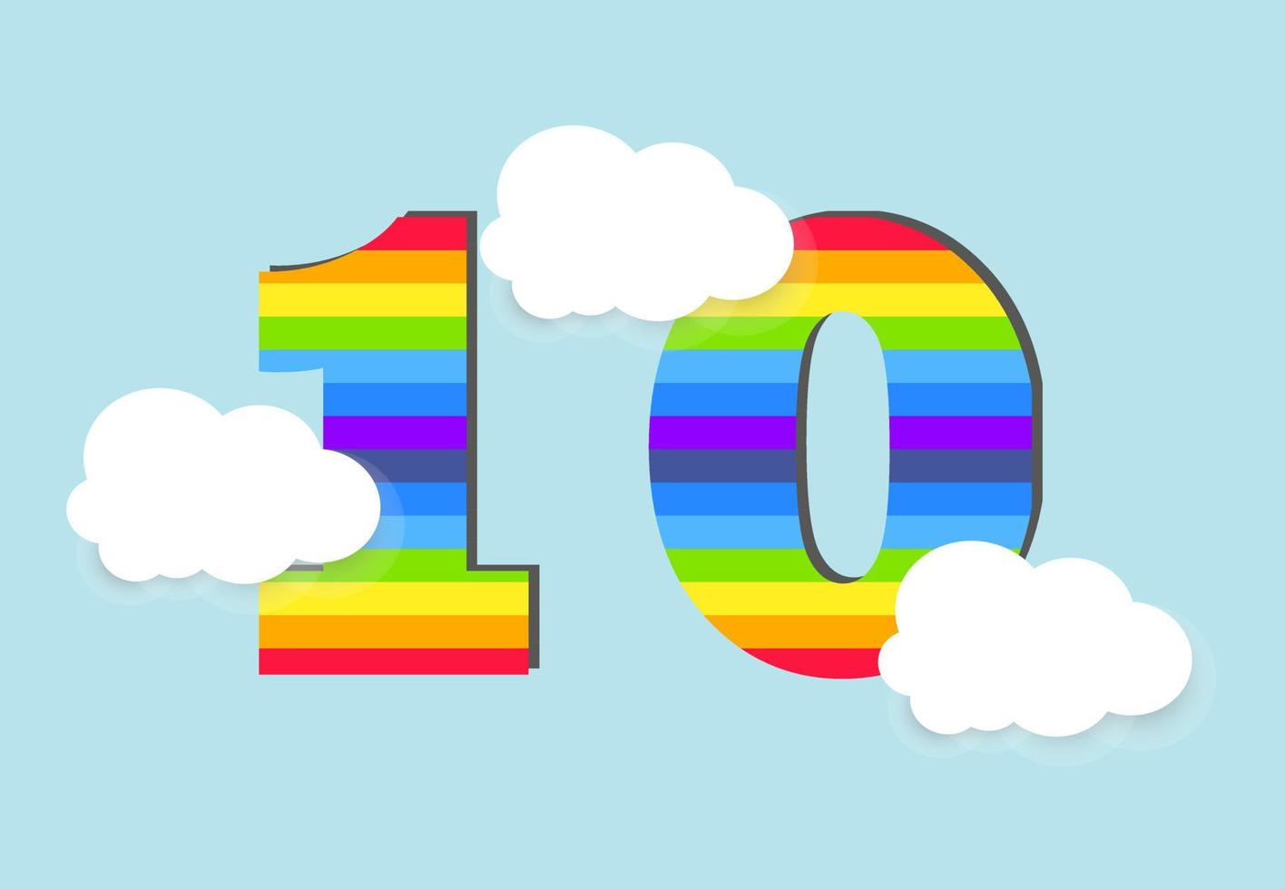 número 10 arco iris contando aprender objeto diseño, resumen arco iris número para niños, amar, familia y scholl concepto vector ilustración diseño