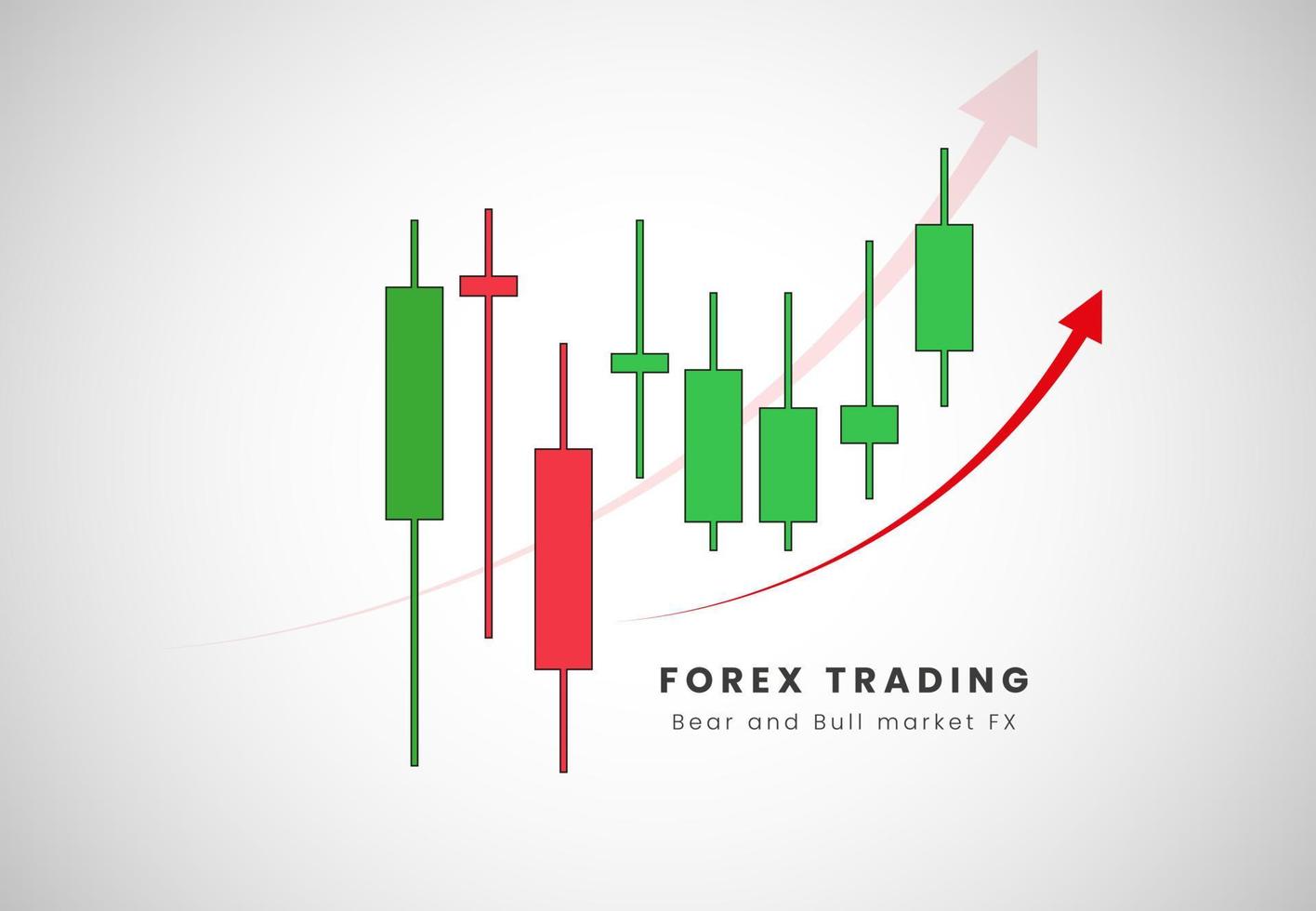 Forex price action candles for red and green, Forex Trading charts in Signals vector illustration. Buy and sell indicators for forex trade up trend