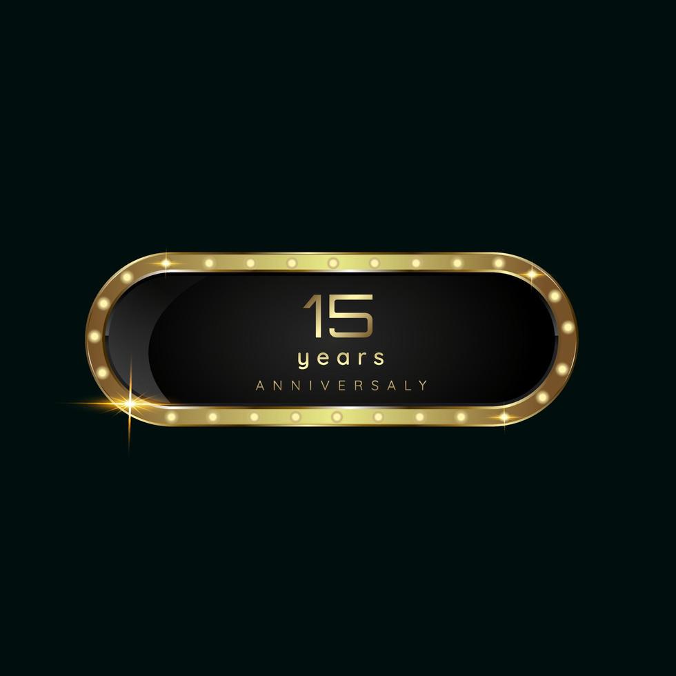 15 years celebration Golden buttons and premium banner on dark background use for as luxury button concept design vector